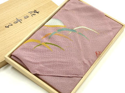 平和屋本店▼ファッションデザイナー 花井幸子　和装小物　風呂敷　雪芝　兎　金彩　共箱付き　正絹　逸品　AABK4239ay