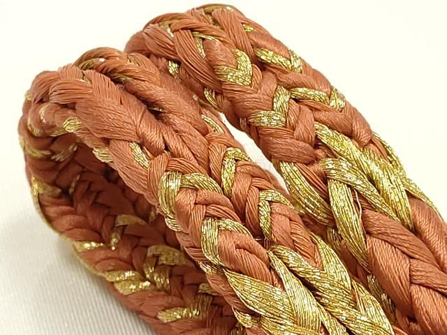 平和屋着物●大正十四年創業 和装小物の老舗 三ッ杵印 紐の渡敬 帯締め 変わり冠組 漆糸 金糸 えり善扱い 正絹　逸品　未使用　AABK4250ay