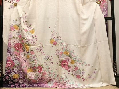 平和屋着物●豪華振袖　刺繍　舞花文　暈し染め　金糸　京都きもの友禅扱い　正絹　逸品　AABK4287ph