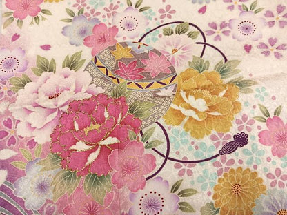 平和屋着物●豪華振袖　刺繍　舞花文　暈し染め　金糸　京都きもの友禅扱い　正絹　逸品　AABK4287ph