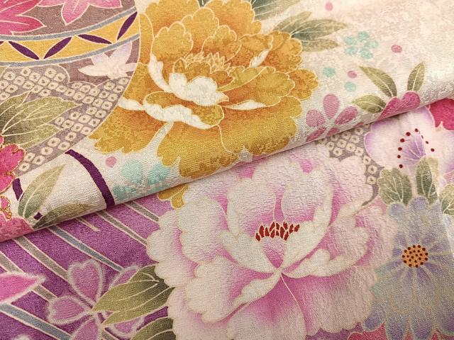 平和屋着物●豪華振袖　刺繍　舞花文　暈し染め　金糸　京都きもの友禅扱い　正絹　逸品　AABK4287ph