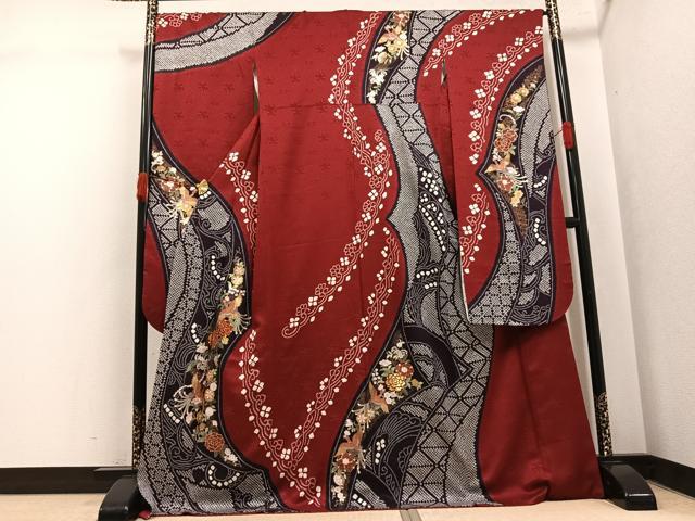 平和屋着物●豪華振袖　絞り　刺繍　鳳凰花文　金銀彩　正絹　逸品　AABK4289ph