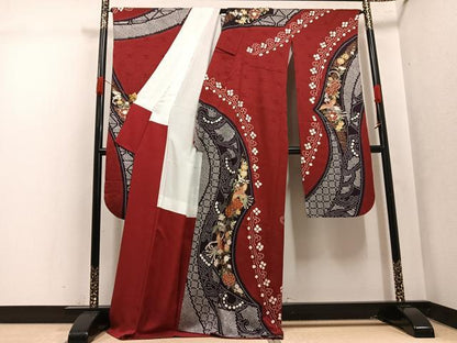 平和屋着物●豪華振袖　絞り　刺繍　鳳凰花文　金銀彩　正絹　逸品　AABK4289ph