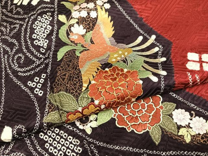 平和屋着物●豪華振袖　絞り　刺繍　鳳凰花文　金銀彩　正絹　逸品　AABK4289ph