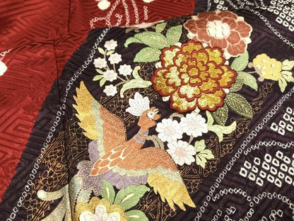 平和屋着物●豪華振袖　絞り　刺繍　鳳凰花文　金銀彩　正絹　逸品　AABK4289ph