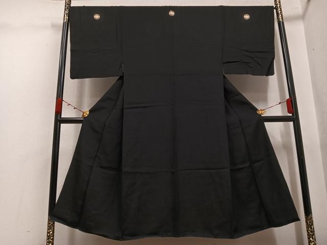 平和屋着物●男性　黒紋付　正絹　逸品　AABK4291ph