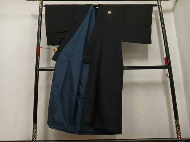 平和屋着物●男性　黒紋付　正絹　逸品　AABK4291ph