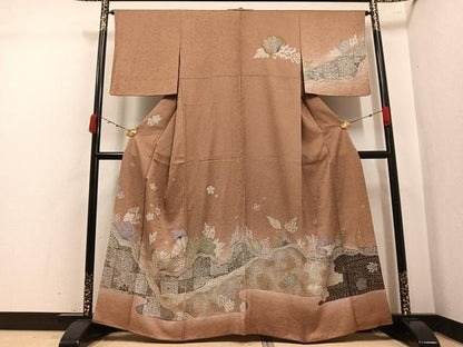 平和屋着物●日本画家　霜鳥忍の世界　彩天目織　訪問着　草花文　暈し染め　正絹　逸品　AABK4292ph