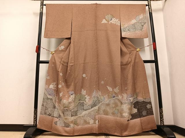 平和屋着物●日本画家　霜鳥忍の世界　彩天目織　訪問着　草花文　暈し染め　正絹　逸品　AABK4292ph