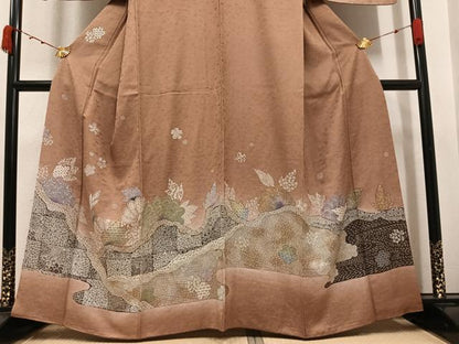 平和屋着物●日本画家　霜鳥忍の世界　彩天目織　訪問着　草花文　暈し染め　正絹　逸品　AABK4292ph