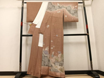 平和屋着物●日本画家　霜鳥忍の世界　彩天目織　訪問着　草花文　暈し染め　正絹　逸品　AABK4292ph