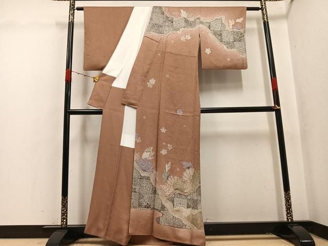 平和屋着物●日本画家　霜鳥忍の世界　彩天目織　訪問着　草花文　暈し染め　正絹　逸品　AABK4292ph
