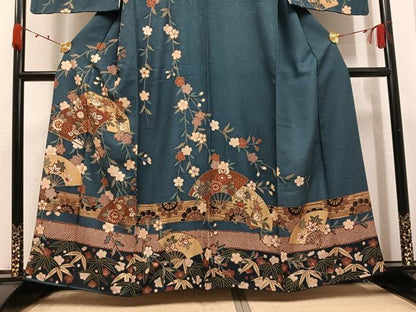 平和屋着物●訪問着　駒刺繍　扇面花文　金彩　やまと誂製　正絹　逸品　AABK4295ph