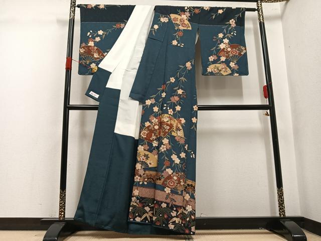 平和屋着物●訪問着　駒刺繍　扇面花文　金彩　やまと誂製　正絹　逸品　AABK4295ph