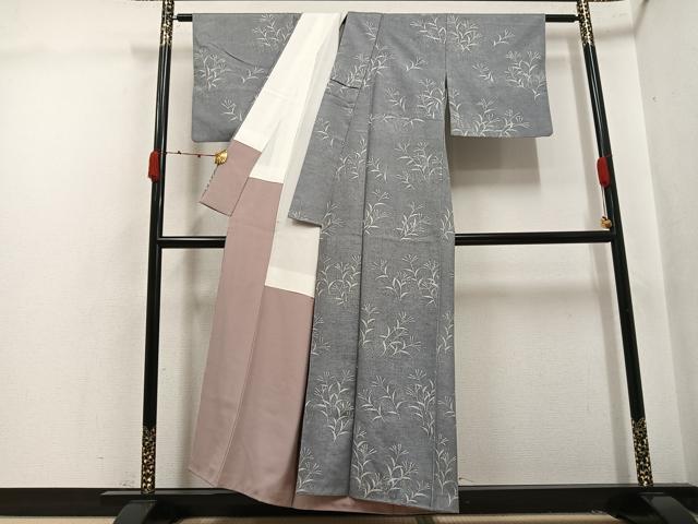 平和屋着物●訪問着　紬地　薄　ススキ　正絹　逸品　AABK4299ph