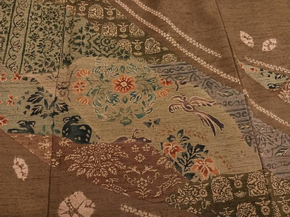 平和屋着物●伝統工芸士　七代目　吉澤与市　訪問着　紬地　型染め　花鳥文　反端付き　正絹　逸品　AABK4300ph