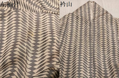 平和屋着物●上質な小紋　紬地　幾何学文様　正絹　逸品　AABK4301ph