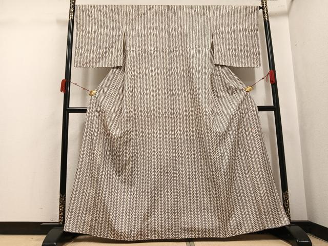 平和屋着物●上質な小紋　紬地　幾何学文様　正絹　逸品　AABK4301ph