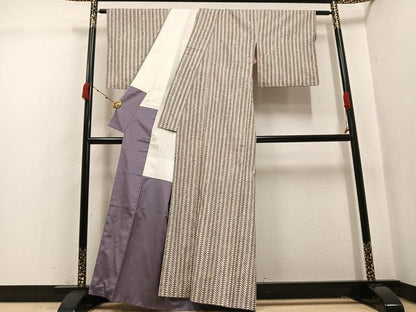 平和屋着物●上質な小紋　紬地　幾何学文様　正絹　逸品　AABK4301ph