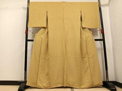 平和屋着物●本加賀友禅作家　由水煌人監修　色無地　草花地紋　枯色　正絹　逸品　AABK4303ph