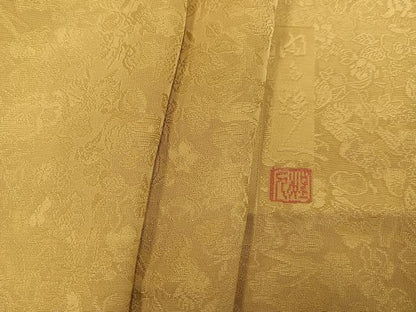 平和屋着物●本加賀友禅作家　由水煌人監修　色無地　草花地紋　枯色　正絹　逸品　AABK4303ph