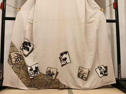 平和屋着物●豪華色留袖　作家物　駒刺繍　色紙草花文　金彩　正絹　逸品　未使用　AABK4306ph