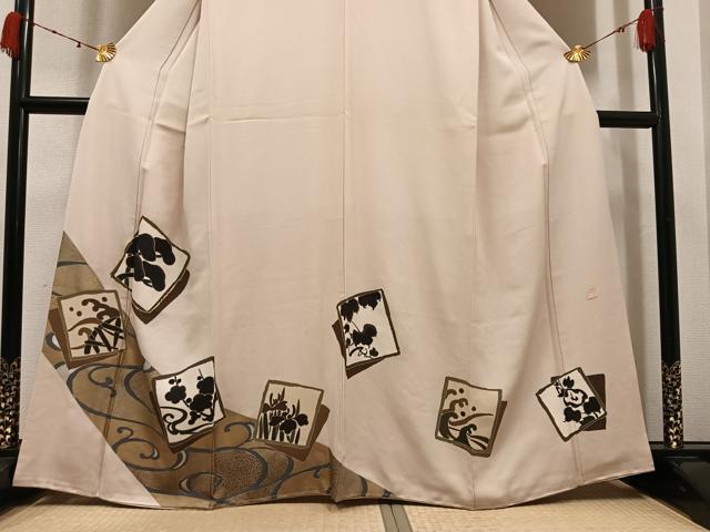 平和屋着物●豪華色留袖　作家物　駒刺繍　色紙草花文　金彩　正絹　逸品　未使用　AABK4306ph