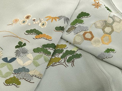 平和屋着物●豪華色留袖　総刺繍　松竹梅吉祥文　金糸　正絹　逸品　AABK4307ph