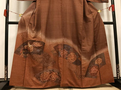 平和屋着物●訪問着　紬地　総刺繍　中国三大刺繍　スワトウ刺繍　汕頭刺繍　地紙花文　暈し染め　正絹　逸品　AABK4311ph