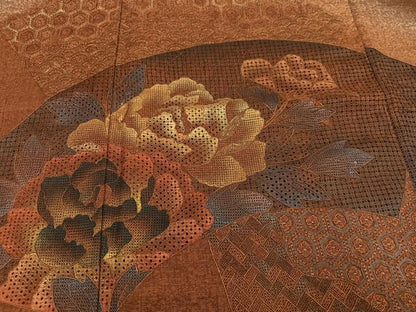 平和屋着物●訪問着　紬地　総刺繍　中国三大刺繍　スワトウ刺繍　汕頭刺繍　地紙花文　暈し染め　正絹　逸品　AABK4311ph