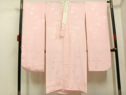 平和屋着物●振袖用長襦袢　無双仕立て　雪輪吉祥花地紋　一斤染色　半衿刺繍　正絹　逸品　AABK4312ph