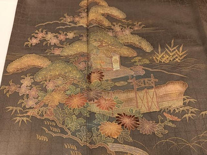 平和屋着物●訪問着　刺繍　風景草花文　暈し染め　金銀彩　正絹　逸品　AABK4313ph