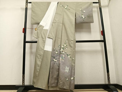 平和屋着物●十日町友禅作家　越村幸雪　訪問着　友禅　白山紬地　童子枝花文　暈し染め　正絹　逸品　AABK4315ph