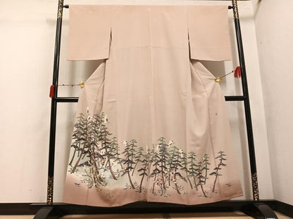 平和屋着物●豪華　色留袖　友禅　作家物　松竹梅群れ鶴文　正絹　逸品　AABK4337ph