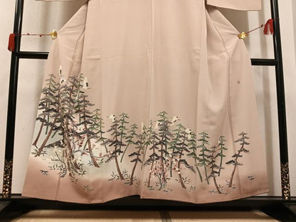 平和屋着物●豪華　色留袖　友禅　作家物　松竹梅群れ鶴文　正絹　逸品　AABK4337ph