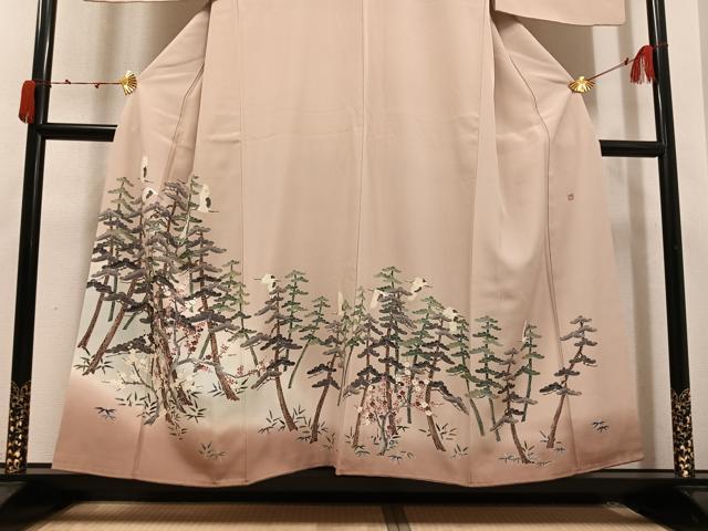 平和屋着物●豪華　色留袖　友禅　作家物　松竹梅群れ鶴文　正絹　逸品　AABK4337ph