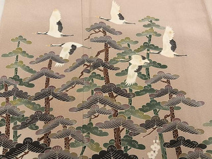 平和屋着物●豪華　色留袖　友禅　作家物　松竹梅群れ鶴文　正絹　逸品　AABK4337ph