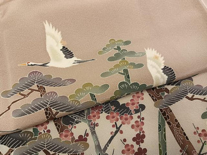 平和屋着物●豪華　色留袖　友禅　作家物　松竹梅群れ鶴文　正絹　逸品　AABK4337ph