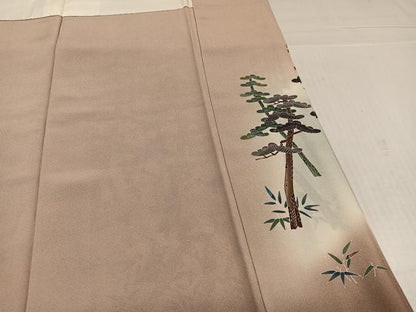平和屋着物●豪華　色留袖　友禅　作家物　松竹梅群れ鶴文　正絹　逸品　AABK4337ph