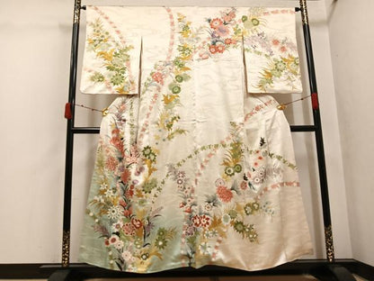 平和屋着物●訪問着　刺繍　草花文　暈し染め　金彩　正絹　逸品　AABK4338ph