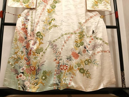 平和屋着物●訪問着　刺繍　草花文　暈し染め　金彩　正絹　逸品　AABK4338ph