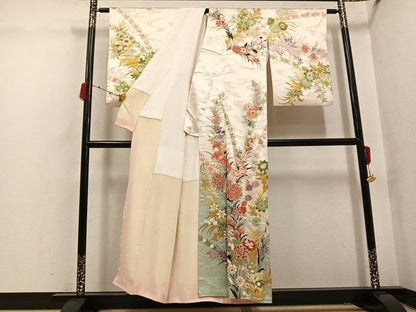 平和屋着物●訪問着　刺繍　草花文　暈し染め　金彩　正絹　逸品　AABK4338ph