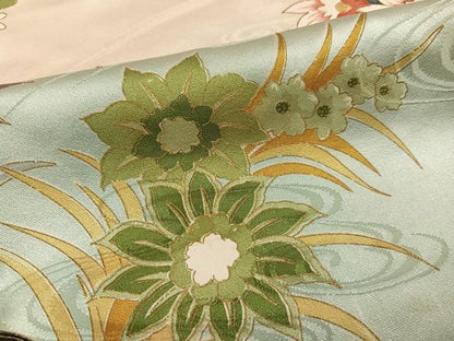 平和屋着物●訪問着　刺繍　草花文　暈し染め　金彩　正絹　逸品　AABK4338ph