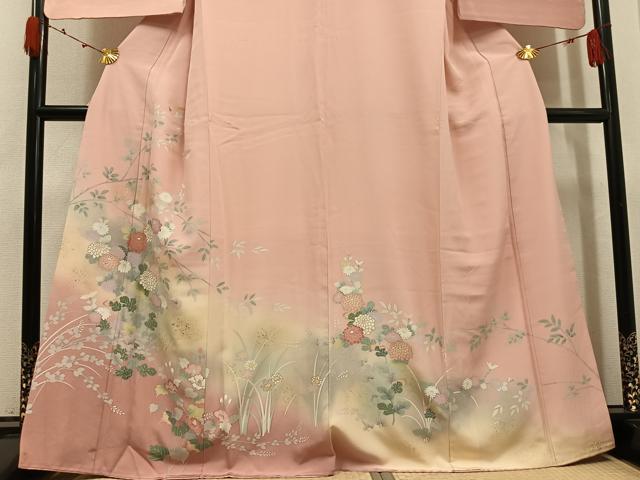 平和屋着物●訪問着　友禅　草花文　暈し染め　金銀彩　正絹　逸品　AABK4339ph