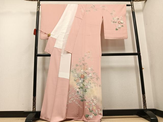 平和屋着物●訪問着　友禅　草花文　暈し染め　金銀彩　正絹　逸品　AABK4339ph