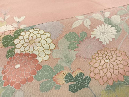 平和屋着物●訪問着　友禅　草花文　暈し染め　金銀彩　正絹　逸品　AABK4339ph