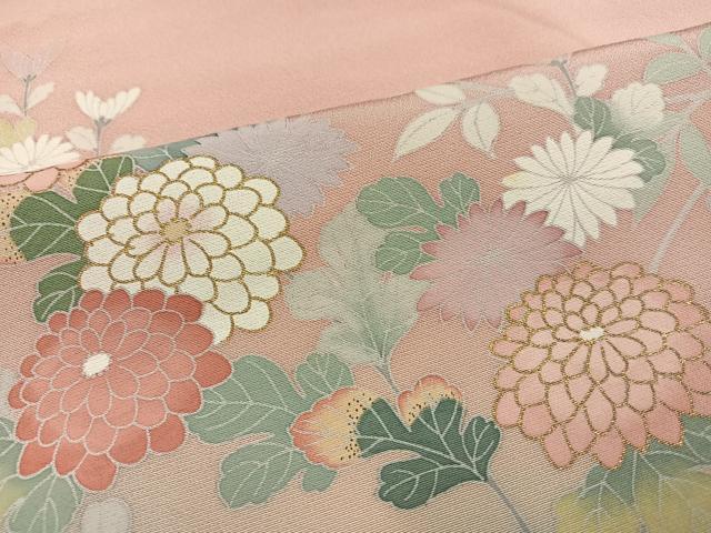 平和屋着物●訪問着　友禅　草花文　暈し染め　金銀彩　正絹　逸品　AABK4339ph
