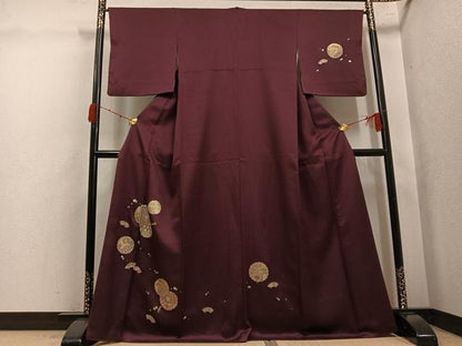 平和屋着物●訪問着　雪輪貝桶御所車花文　金彩　さが美扱い　正絹　逸品　AABK4340ph