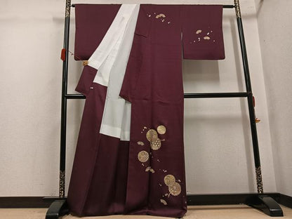 平和屋着物●訪問着　雪輪貝桶御所車花文　金彩　さが美扱い　正絹　逸品　AABK4340ph