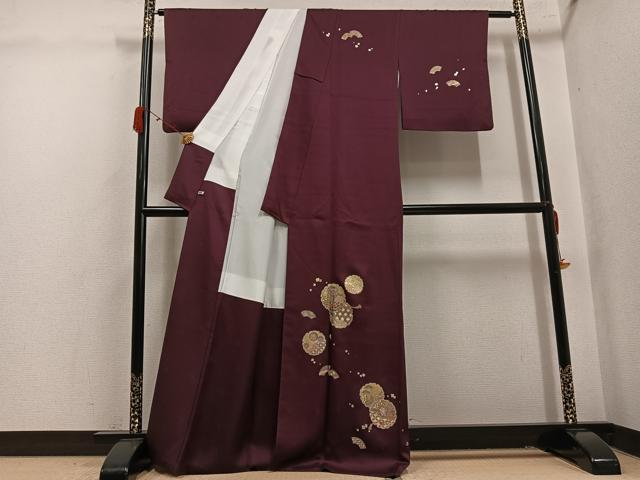 平和屋着物●訪問着　雪輪貝桶御所車花文　金彩　さが美扱い　正絹　逸品　AABK4340ph